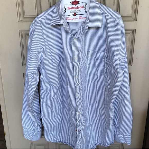 Mens Dress Shirt Pinstripe Blue SzXL Collar/Cuffs - Picture 4 of 6